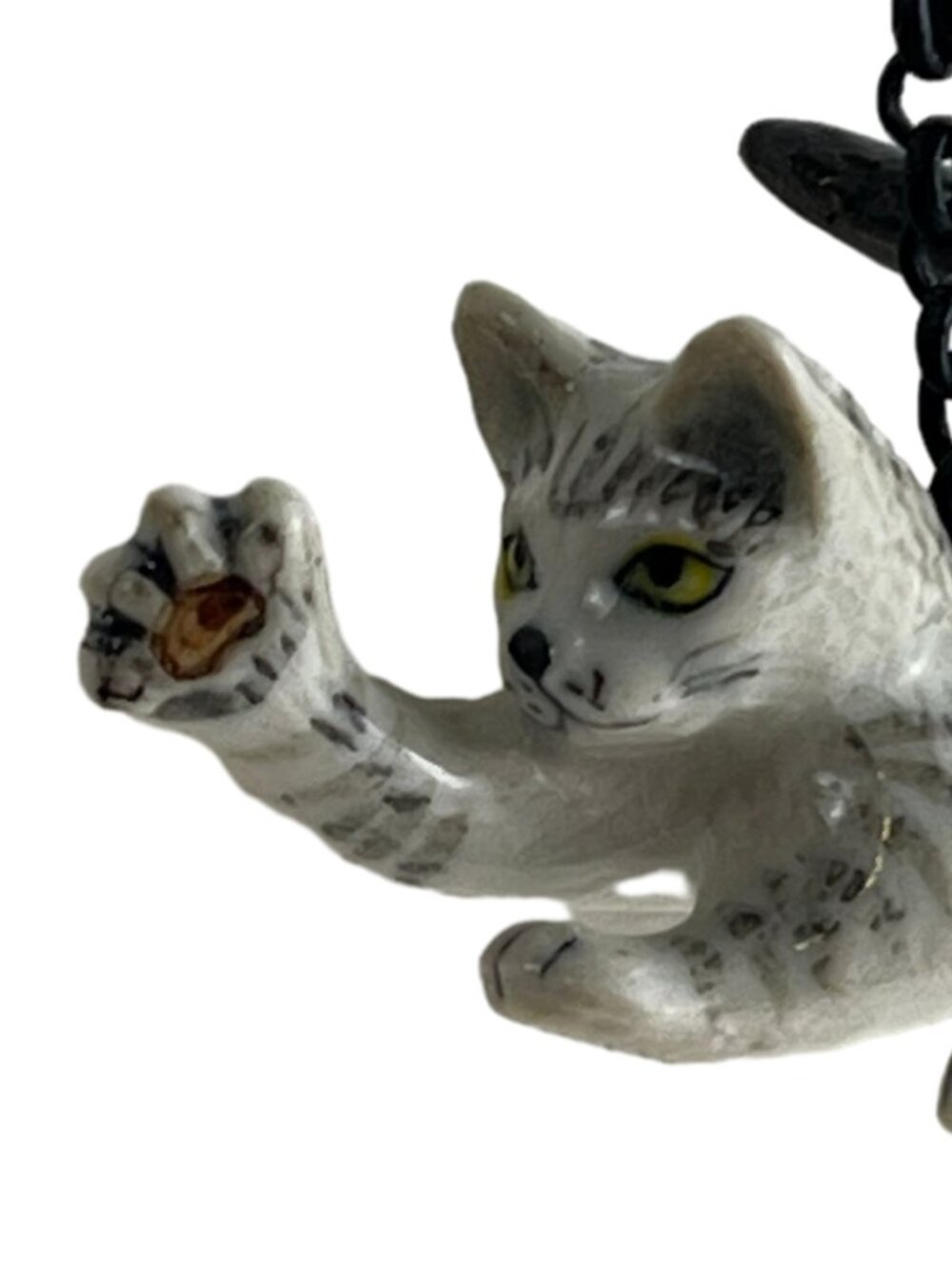 Handmade Miniature Ceramic Playful Gray Striped Kitten Cat Pendant Necklace - Picture 2 of 9